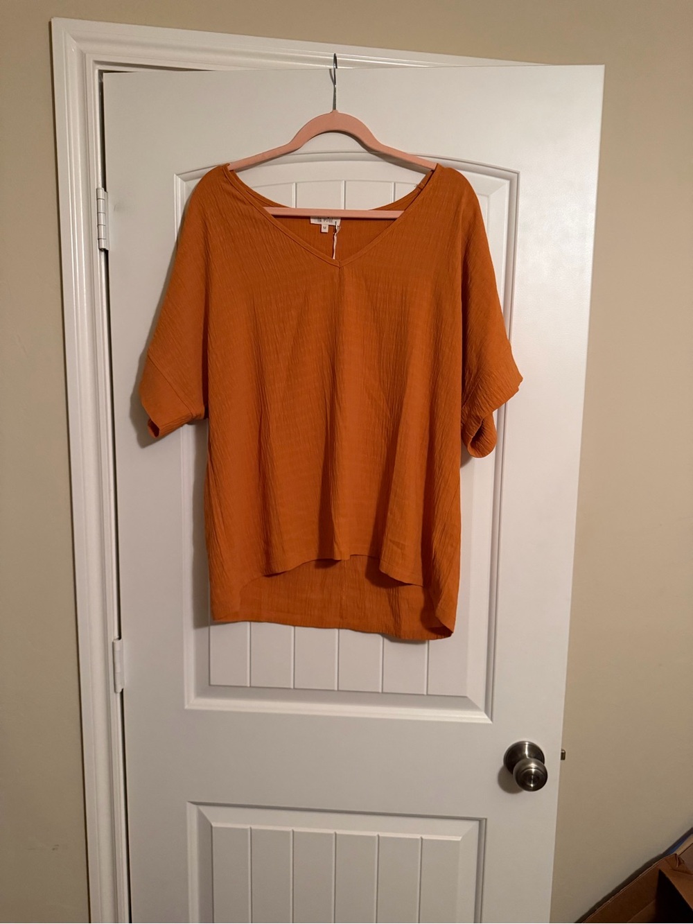 NWT La Miel Rust Orange Oversized V-Neck Dolman Sleeve Top Size M